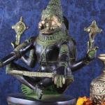 Brass Yog Narasimha Swamy Statue 11" | Unique Black Green Antique Finish | 6 kg Handcrafted Sculpture | 8" Width, 6" Depth | Yoga Narasimha Temple Inspired